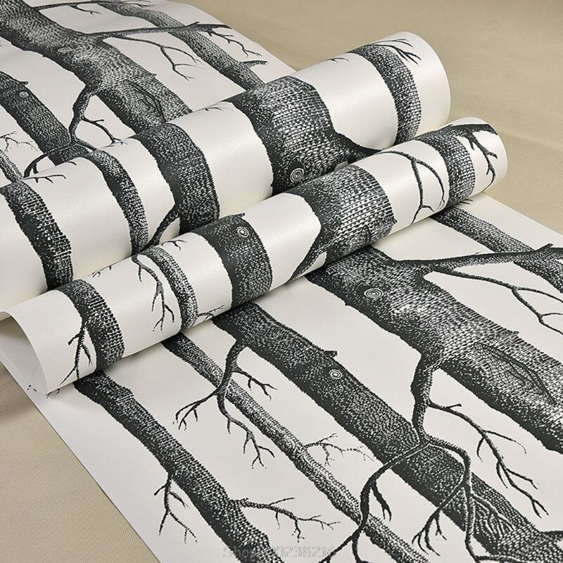 Black Black White Birch Tree Wallpaper Modern Roll Pearly Rustic Forest Woods Bedroom Living Room Wall Paper Home 10 x