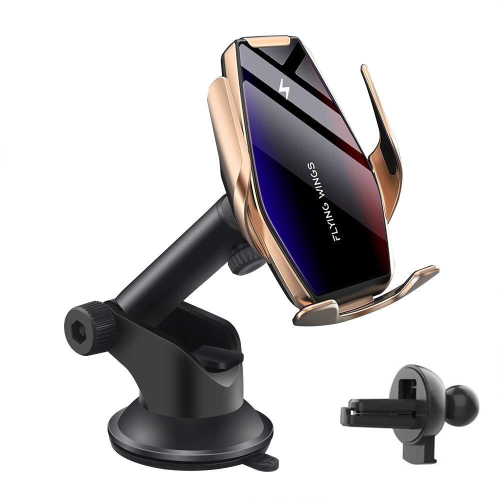 15W chargeur de voiture sans fil capteur infrarouge serrage automatique Qi support de montage de charge rapide pour iPhone 11 XS XR X 8 Samsung S20 S10 S9: Type1 Gold