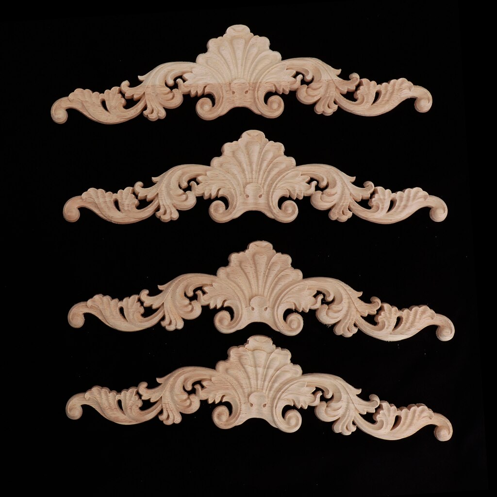 4Pcs Unpainted Wood Carved Corner Frame Applique Furniture Moulding Art Decor Handcraft Ornament Unpainted: a