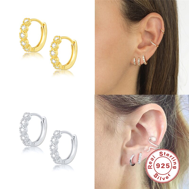 925 Orecchini in Argento Sterling Per Le Donne Oro Piccolo Cerchio Della Ragazza Degli Orecchini Dell&#39;orecchio Bone Orecchino Zircone serpente Star Occhio aretes A30