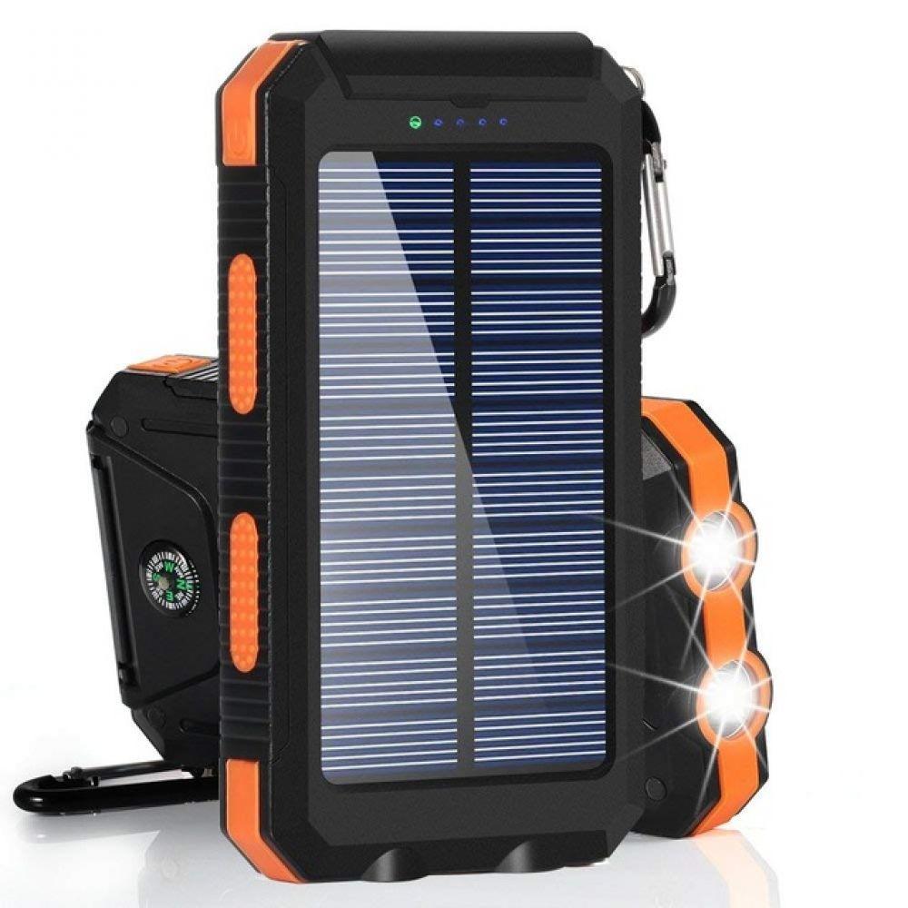 Banco de energía Solar, 80000mAh, doble USB, batería impermeable, carga portátil externa con luz LED, 2USB: Orange