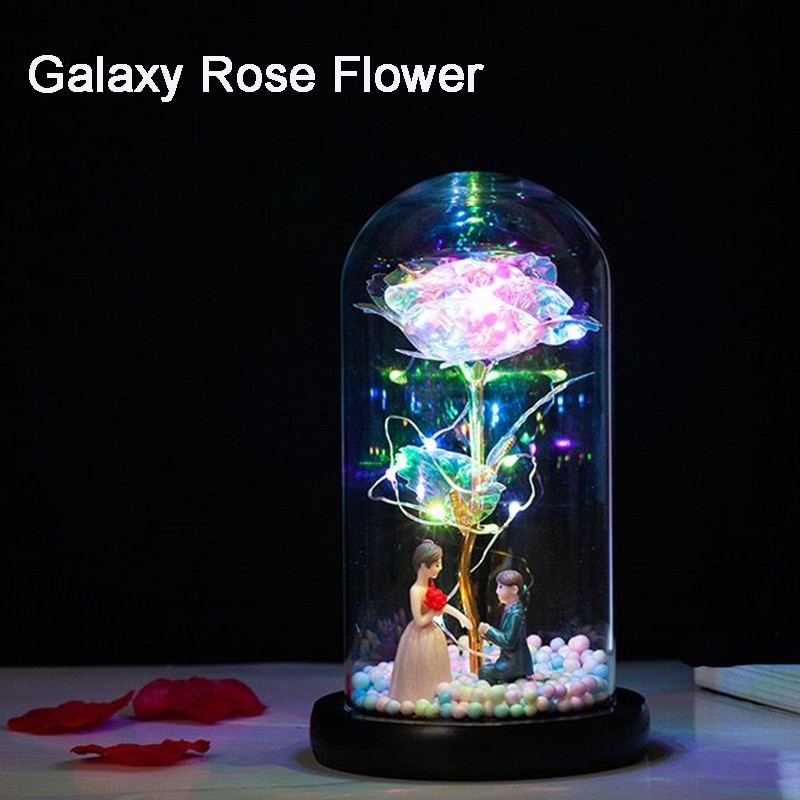 directe Galaxy Rose clignotant fleurs en flacon verre dôme pour saint valentin anniversaire décoration de mariage