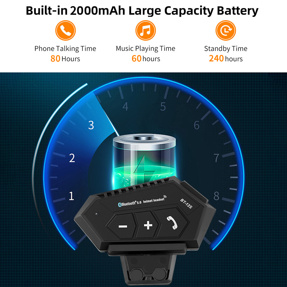 Bluetooth 5.0 motorhelm headset bt -12s waterdichte hoofdtelefoon handsfree bellen stereo draadloze oortelefoon muziekspeler luidspreker