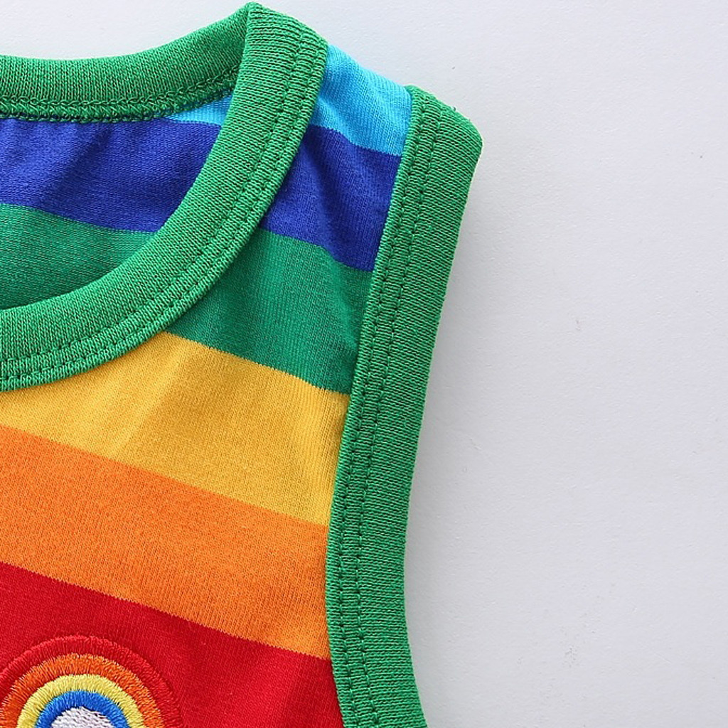 Novo design da criança crianças bebê menina sem mangas arco-íris camiseta listrado roupas roupas melhor venda listrado roupas