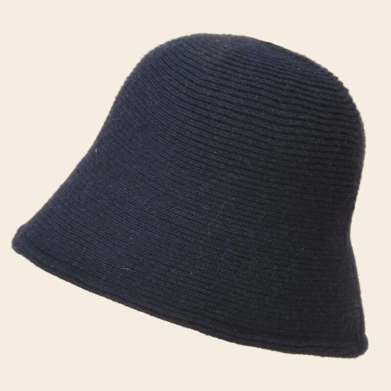 Women Wool Knitted Cylind Bucket Hat Korean Japanese Retro Autumn Winter Bell Cap Men Fisherman Hat Girl Fedora Hat: Navy