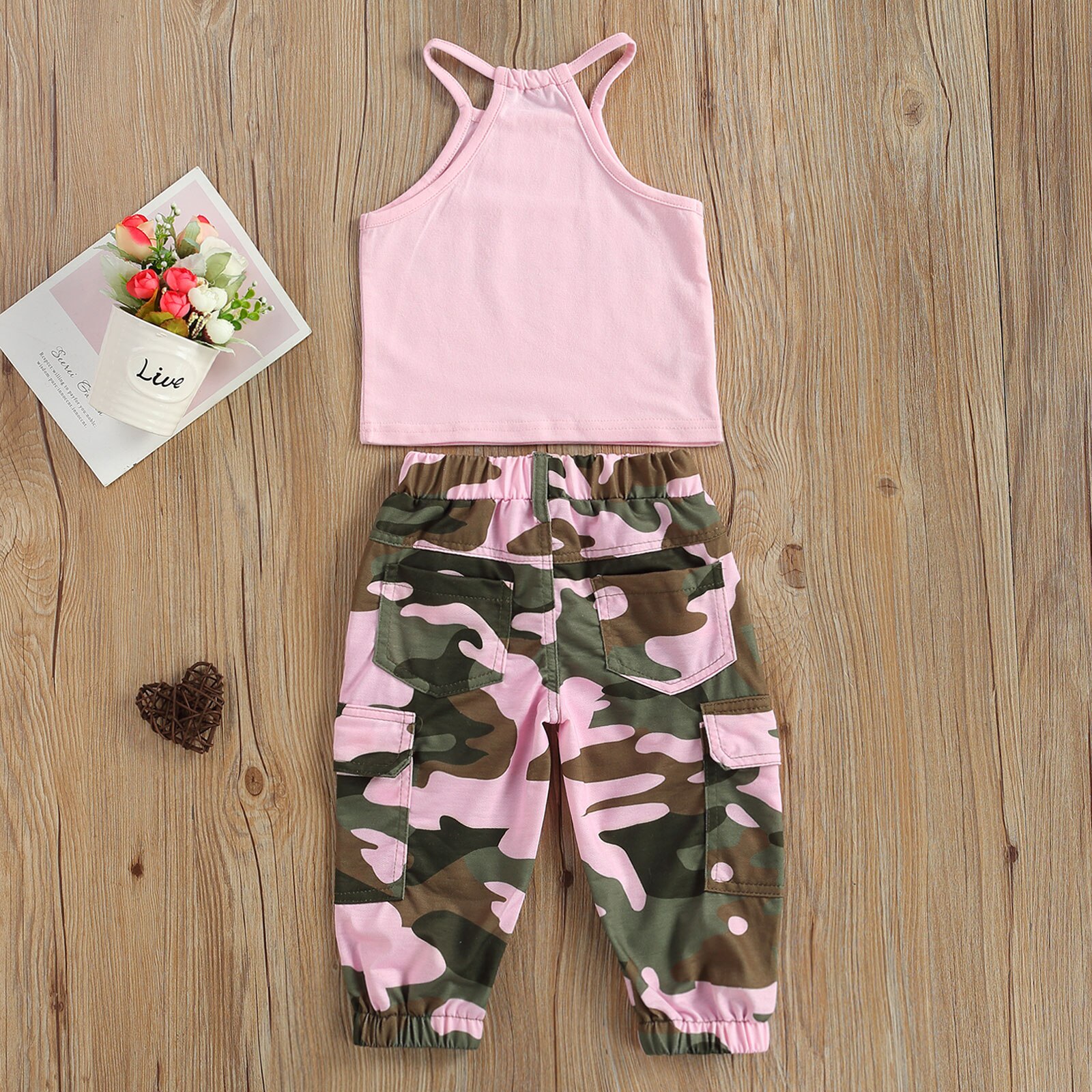 Sport 1-6y småbørn børn baby pige tøj 2 stk outfits ærmeløs t-shirt+camouflage bukser sommer bomulds sæt