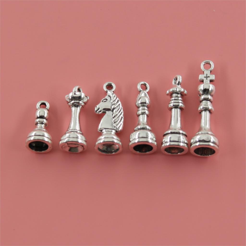 6piece Chess Charms Antique Bronze Plated Metal Alloy Pendants Jewelry Findings For Necklace