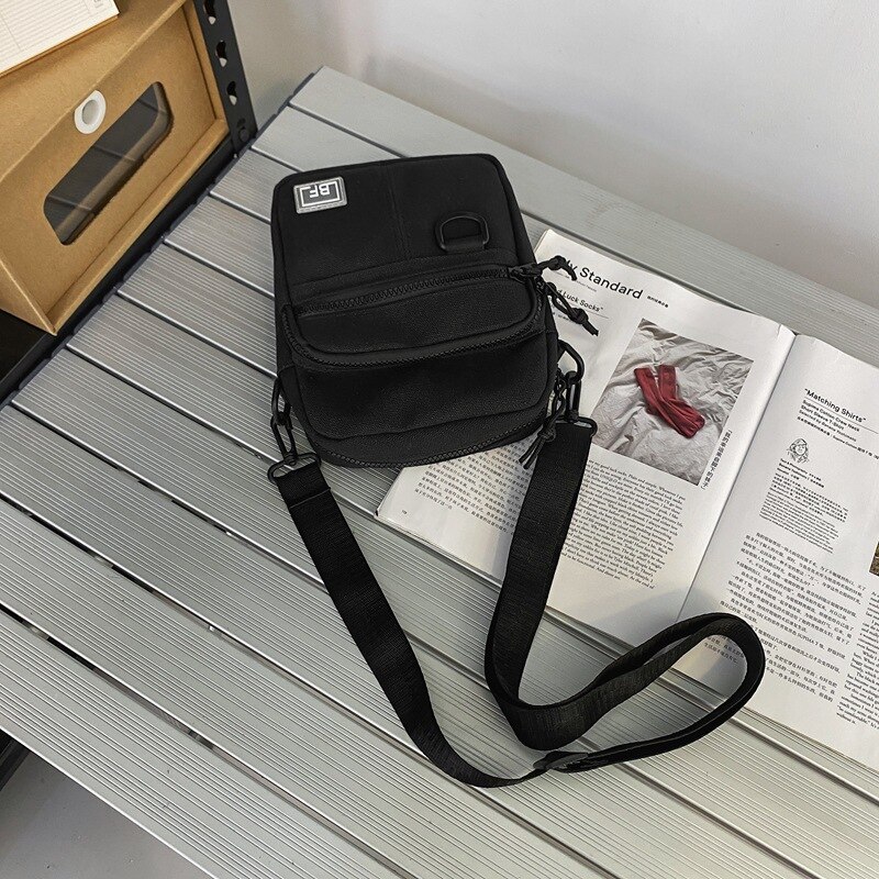 Vrouwen Mannen Schouder Tas Kleine Canvas Crossbody Tassen Voor Meisje 2022 Japanse Student Handtas Mini Telefoon Portemonnee Flap: Black