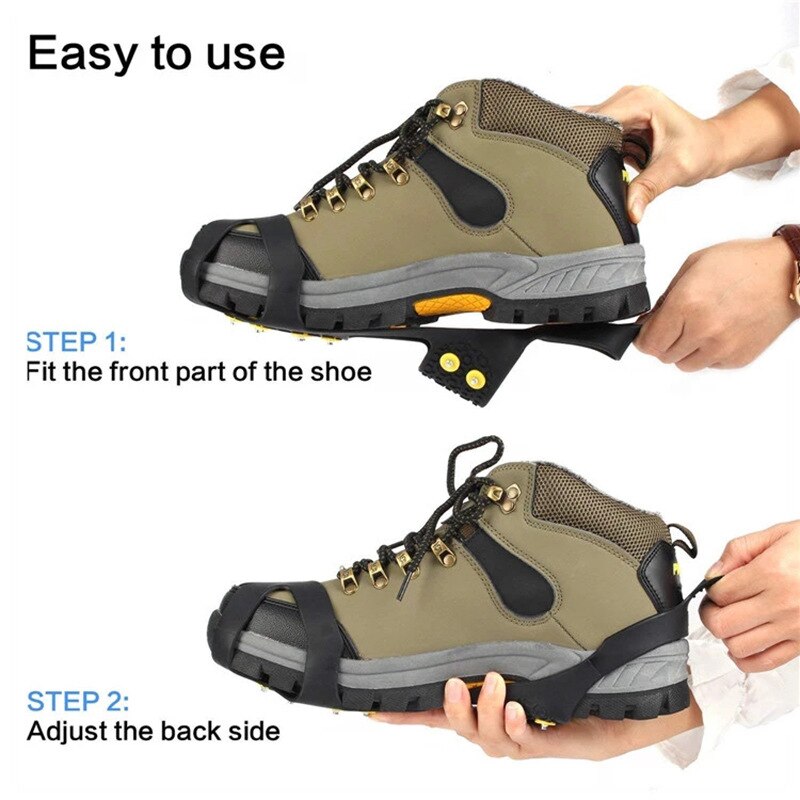 Crampones antideslizantes para zapatos, cubrezapatos de nieve, hielo, invierno, tallas S, M, L, XL, 4 tamaños, 10 tachuelas
