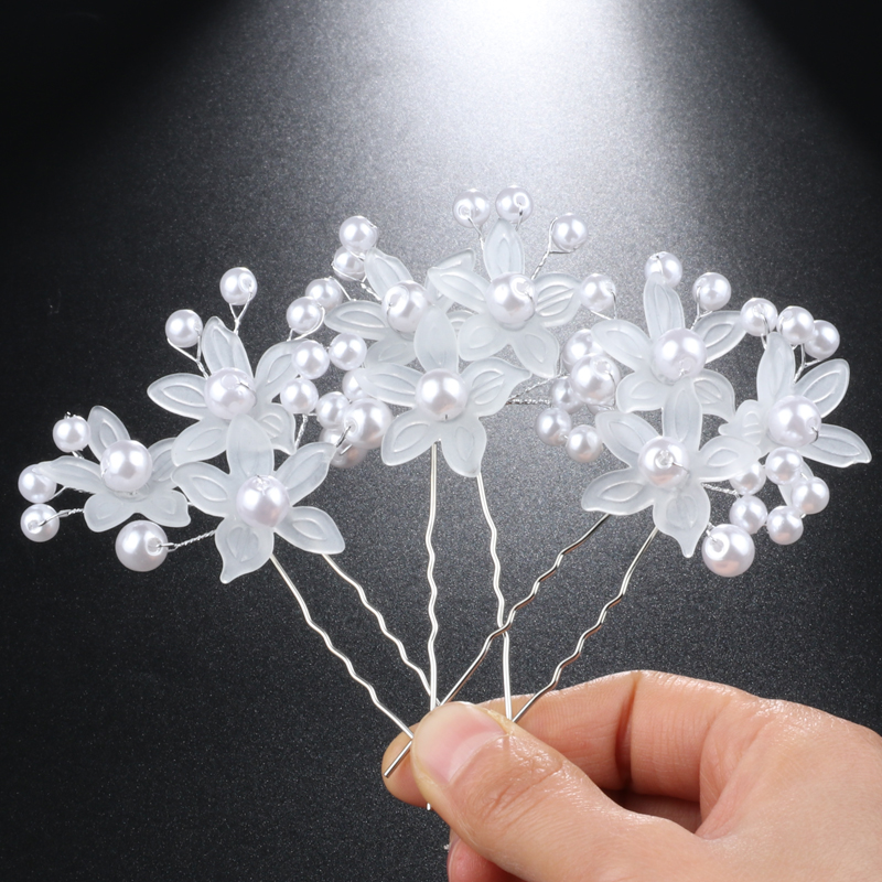 Vintage Hair Jewelry Crystal Rhinestone Handmade Leaf Flower Hairpins Hair Clips Wedding Bridal Headwear Hair Pins: shuijing white