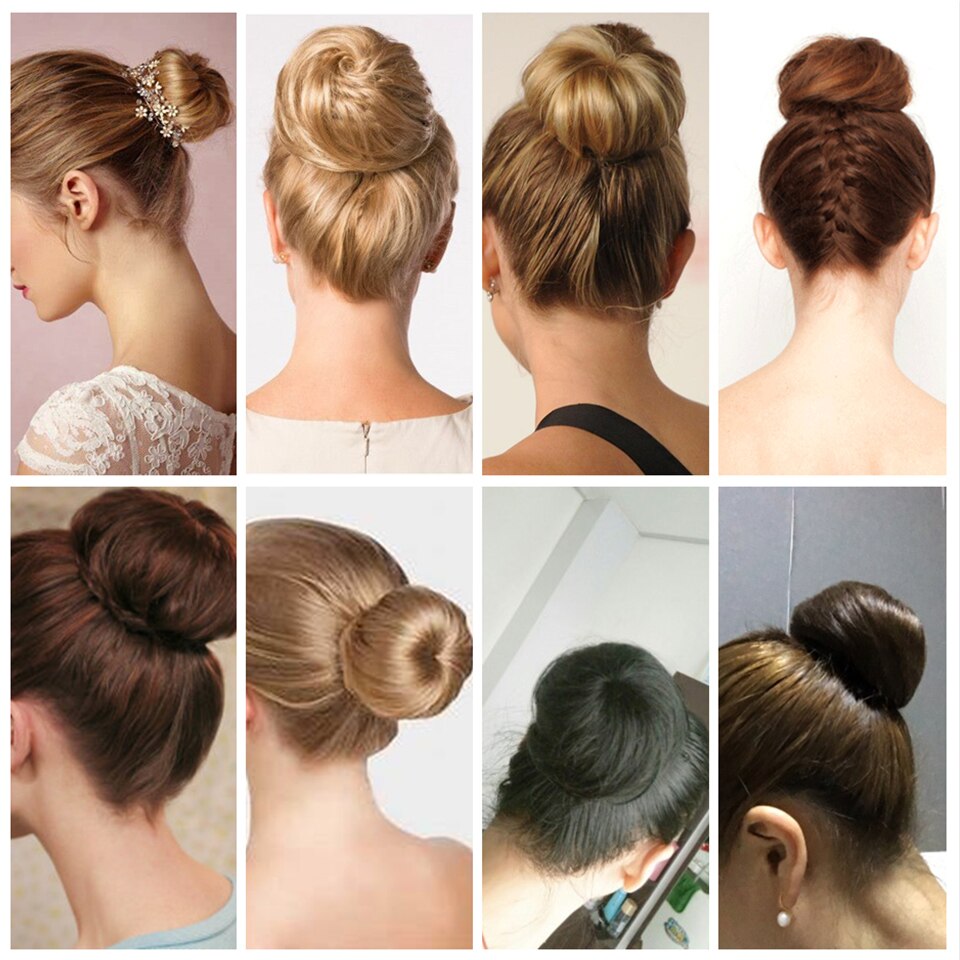 HUAYA Synthetic Straight Bun Hair Chignon Donut Roller Elastic Drawstring Hair Extensions Bun Heat Resistant Fiber Hairpieces