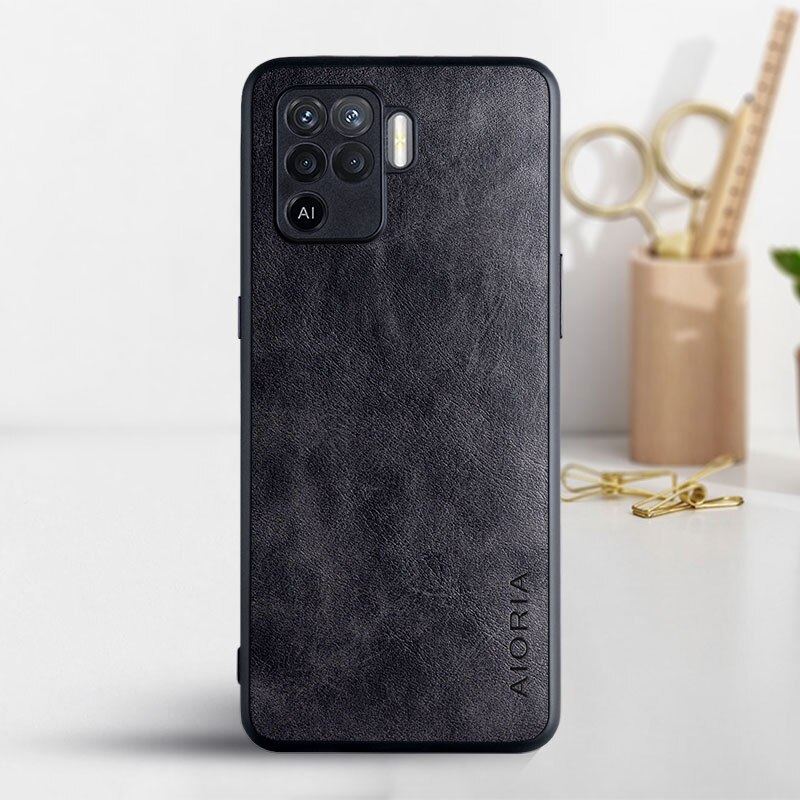 Telefoon Geval Voor Oppo F19 Pro Coque Luxe Vintage Leather Skin Covers Voor Oppo F19 Pro Case Funda Capa: black