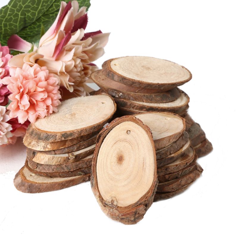 25 uds. Rodajas de madera Natural ovaladas piezas de madera en blanco adornos sin pintar manualidades DIY cumpleaños decoración de pantalla de boda