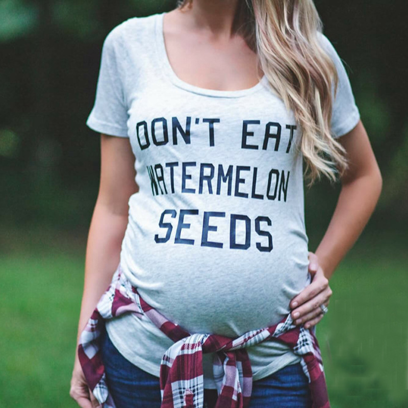 knapp nicht essen Wassermelone Samen Druck Mutterschaft Kleidung oben T Frauen Schwangerschaft Kurzarm T Hemd für Schwangere Grau t-Shirt