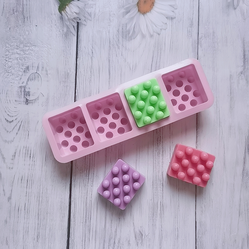 Molde de jabón de masaje con 4 agujeros, moldes cuadrados de silicona para hacer jabón, molde de barra de loción antiadherente hecho a mano, artesanía de aromaterapia DIY
