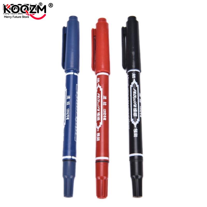 1pc 3 Farben dauerhaft Farbe Marker Stift Zwilling Tipps Verdoppelt geleitet Haken Linie Für CD DVD Medien Rabatt Schnell-trocknen Schreiben Stifte