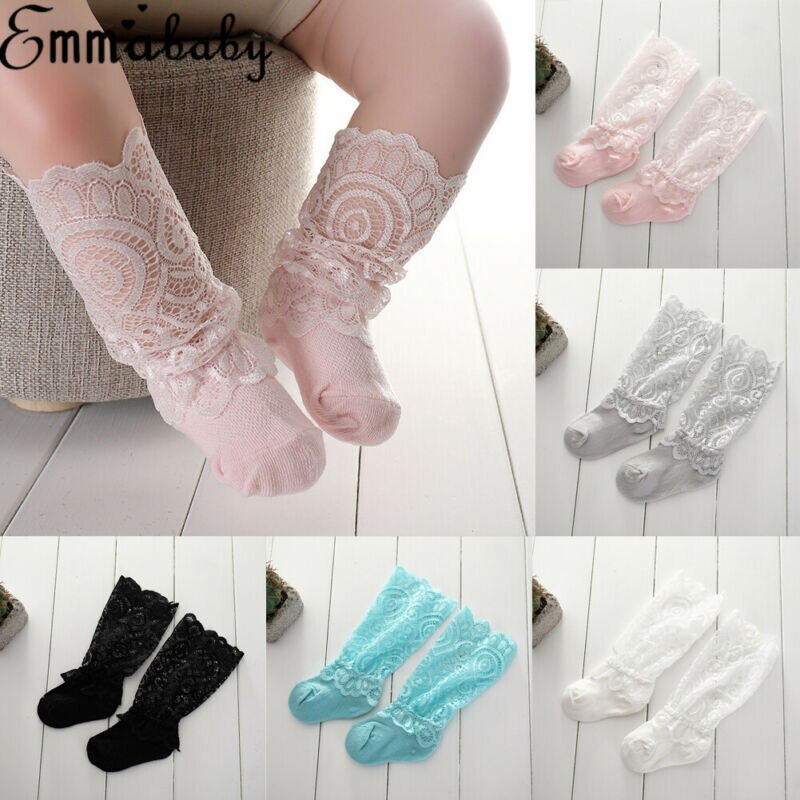 Baby Girls Kids Socks Cotton Lace Floral Long TUTU Socks Knee High Socks 0-3Y