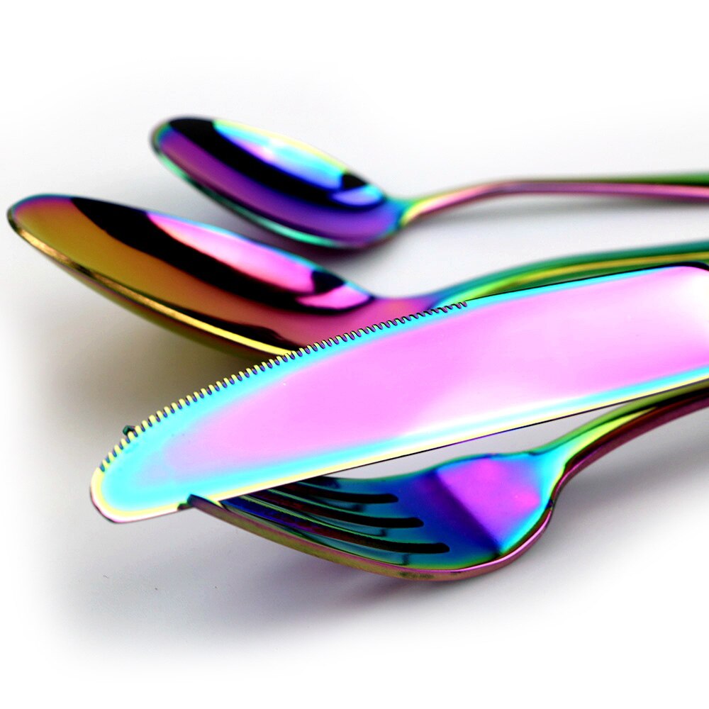 Creatieve Rvs Kleurrijke Bestek Set Regenboog Diner Set Reizen Servies Vork Mes Voor Bruiloft En Hotel 1 Pcs