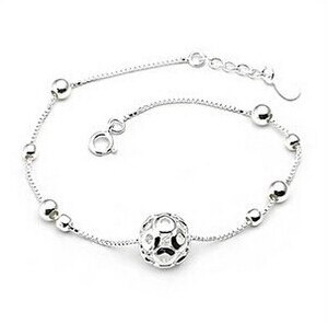 100% 925 Sterling Zilver Kleine Ronde Bal Stijl Ladies'anklets Sieraden Vrouwen Enkelbandje