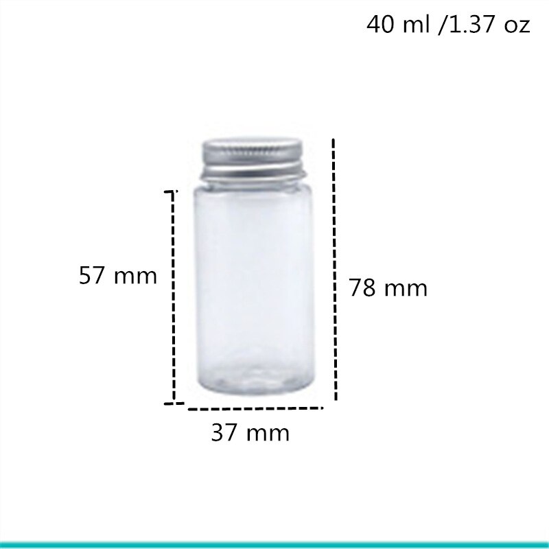 50 Uds., , 50 ml 80 ml, botellas de plástico transparentes vacías, tapa de aluminio, pegatinas selladas, envases de empaquetado de muestras: 40 ml Transparent