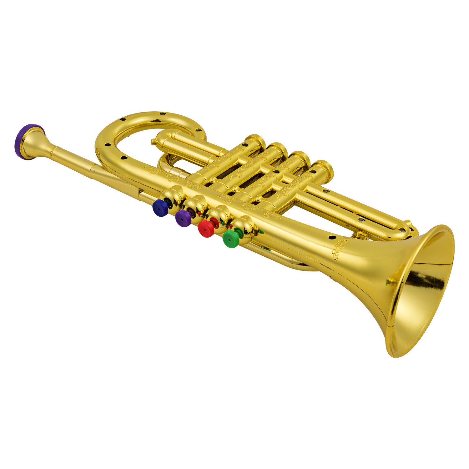 Trumpet barn musikalisk pedagogisk leksak blåsinstrument abs metallisk guld trumpet med 4 färgade nycklar för barn barn