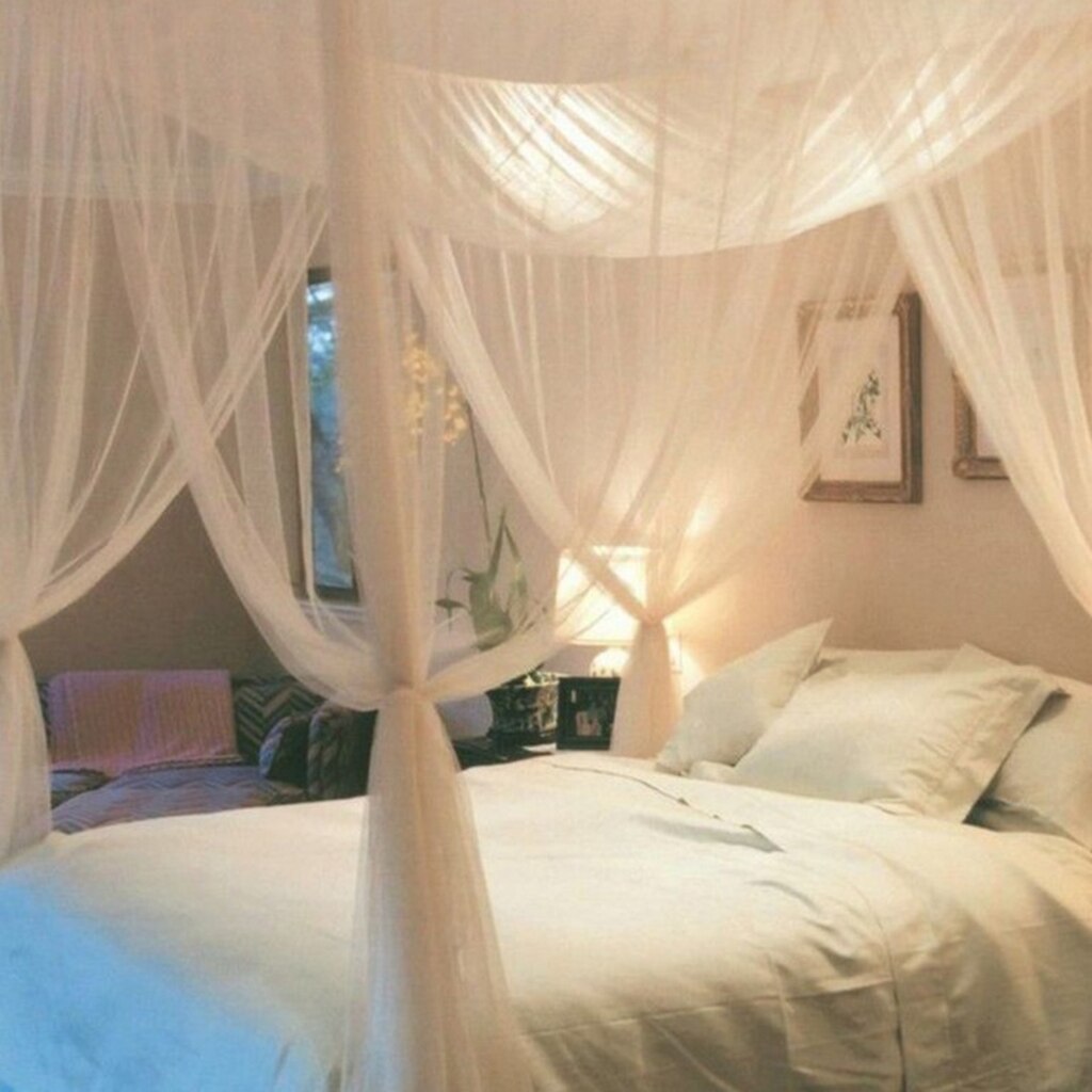 4 Corner Post Bed Canopy Mosquito Net Netting Bedroom Hanging Bed Valance Drapes