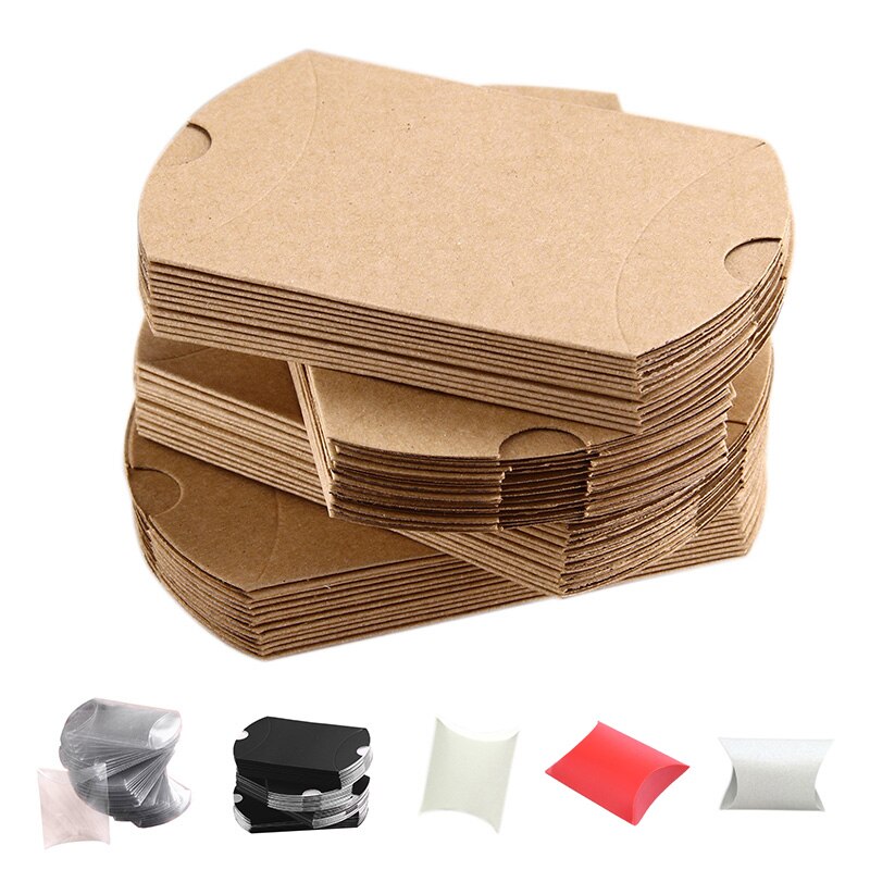 52Pcs Bruiloft Gunst Doos Leuke Papier Kussen Gunst Cake Candy Tas Bruin