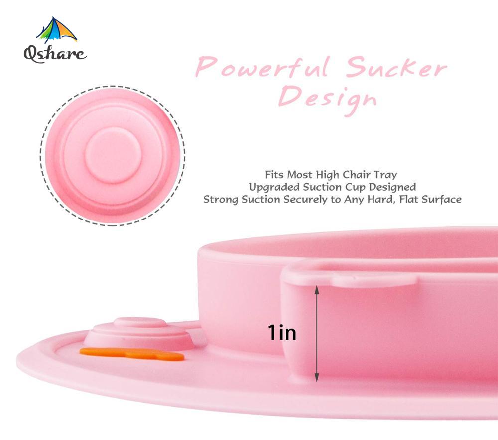 Qshare Baby Feeding Learning Bowl Cute Pig Silicone Suction Plate Placemat Kids Feeding Dinnerware Baby Food Dishes Pratos