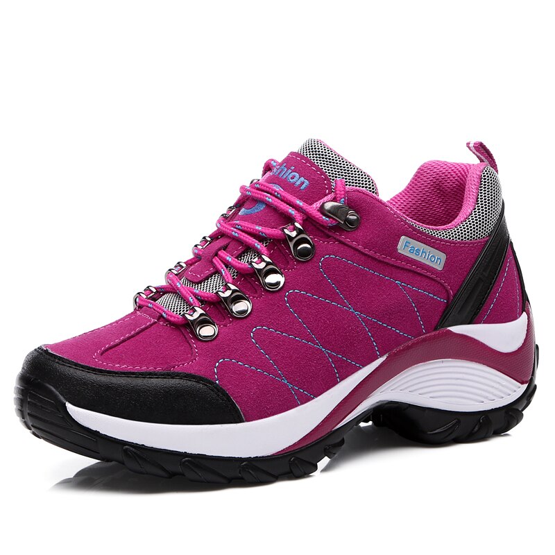 Höhe Zunehmende Frauen Wanderschuhe Große Größe 35-42 Turnschuhe für Frau Lace Up Outdoor Damen Sport Schuhe Gym jogging Trainer: plum walking shoes / 6