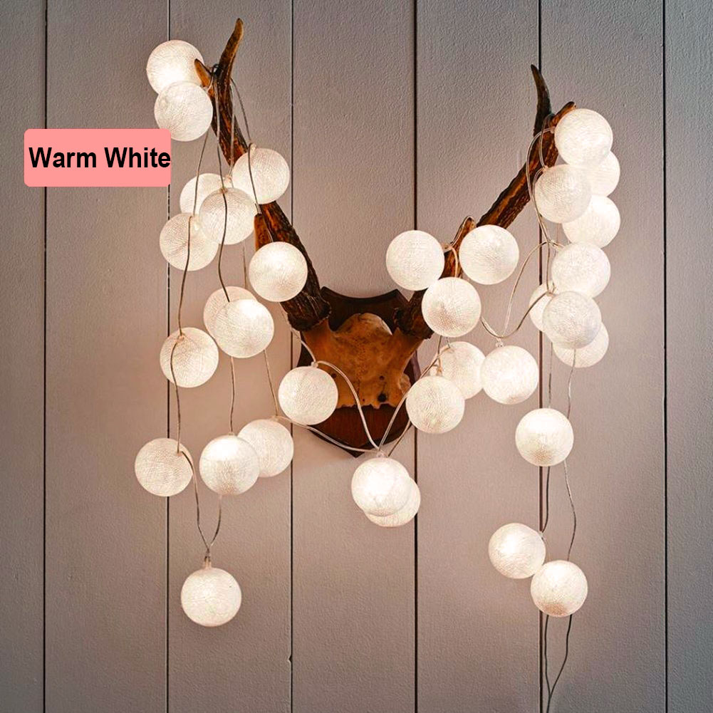 20 led bomuldskugle string lys batteridrevne farverige guirlande fe lys til hjemmet bryllup julefest udendørs dekorationer: Varm hvid