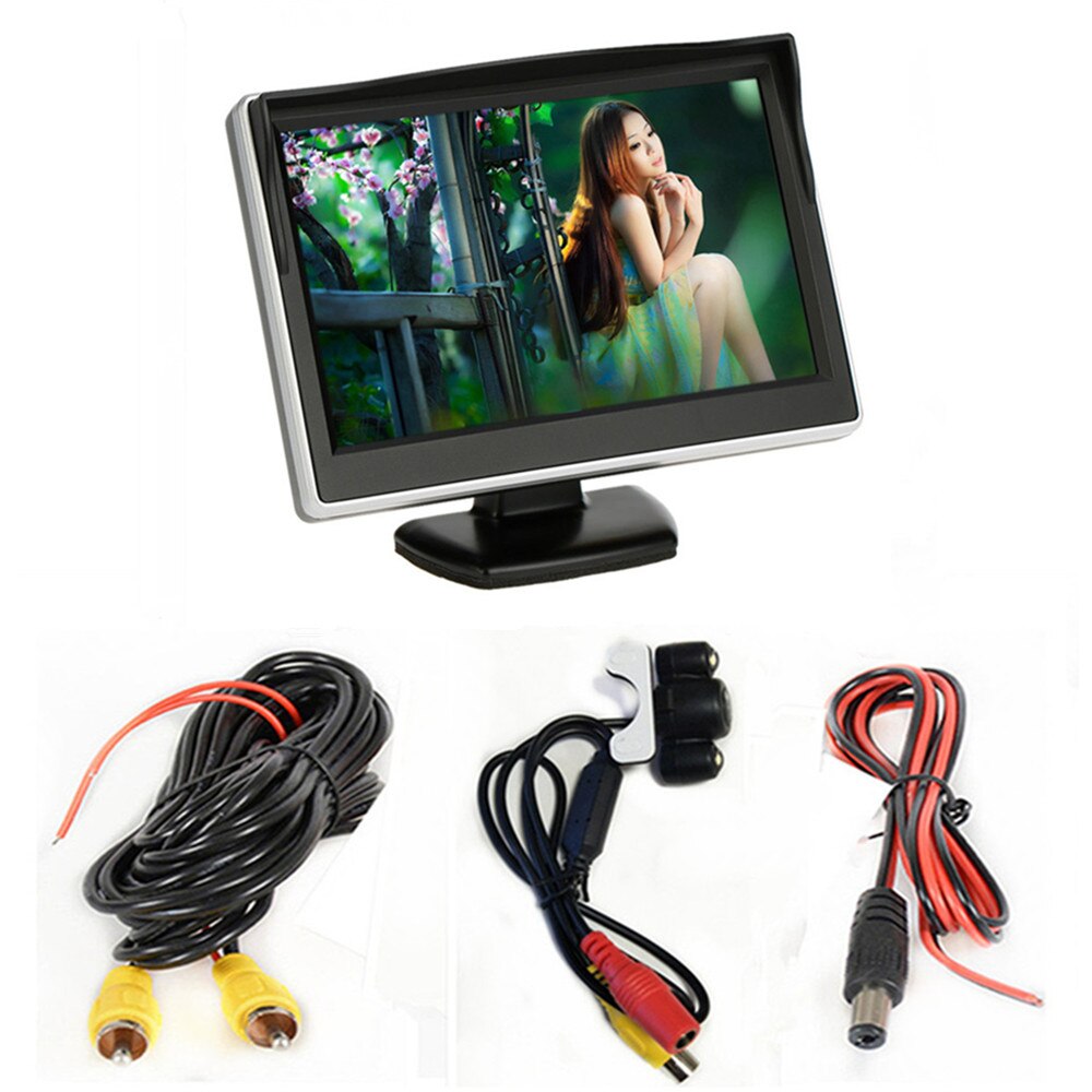 Monitor de coche 5 pulgadas TFT LCD pantalla a Color asistencia de estacionamiento inverso con 2 ENTRADA AV, cámara de visión trasera opcional: Monitor01 wired cam1