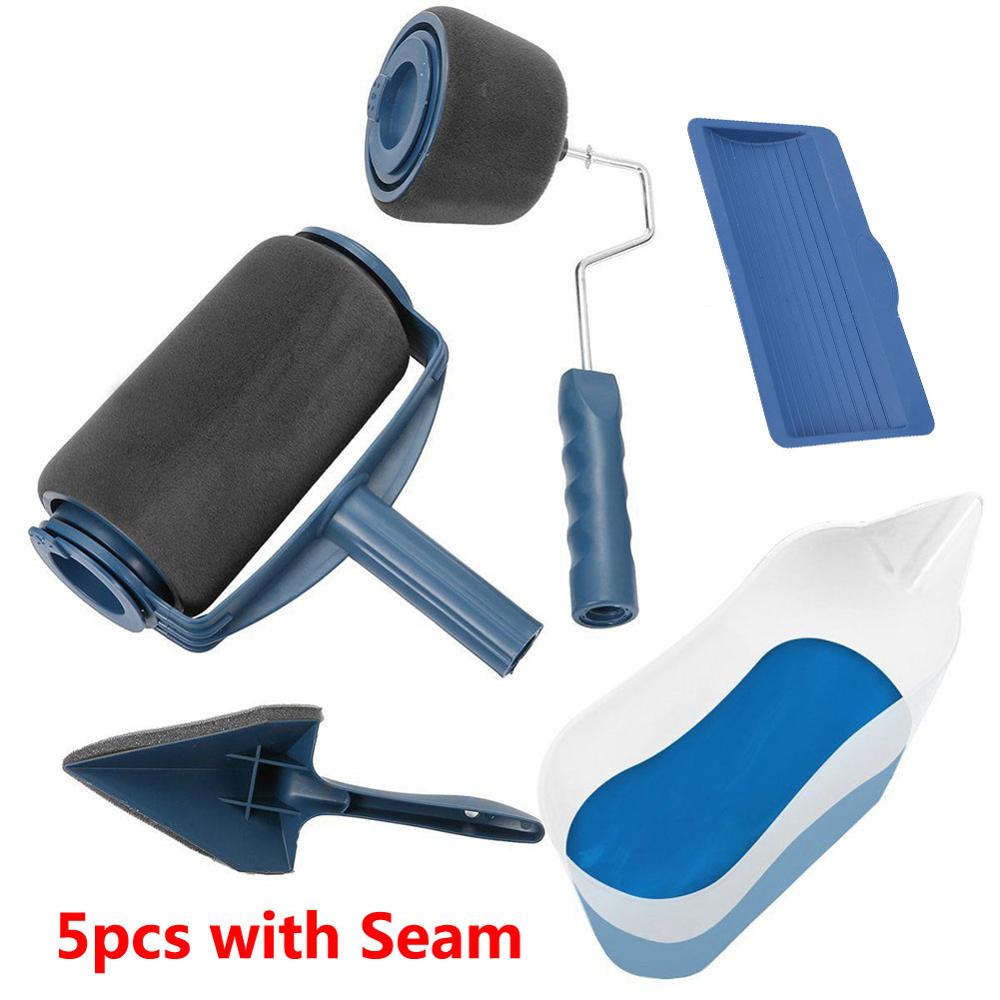 5/8pcs DIY Paint Runner Pro Roller Brush Tools Set Handle Flocked Edger Office Home Room Wall Painting Roller Paint Brush Sets: 5pcs with Seam