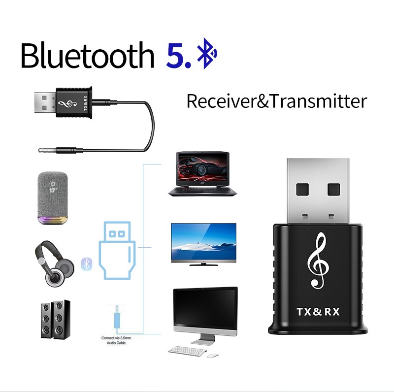 Mini Bluetooth 5,0 Sender 3,5mm AUX Stereo Audio 2 in1 Wireless Bluetooth Adapter Sender Für TV PC Auto