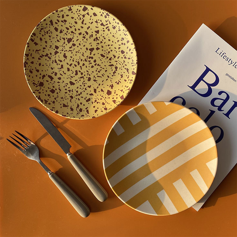 Piatti creativi dipinti a mano piatto da picnic piatto da frutta fibra di bambù contenitore per alimenti per la casa piatto da pranzo ciotola di riso stoviglie per bambini