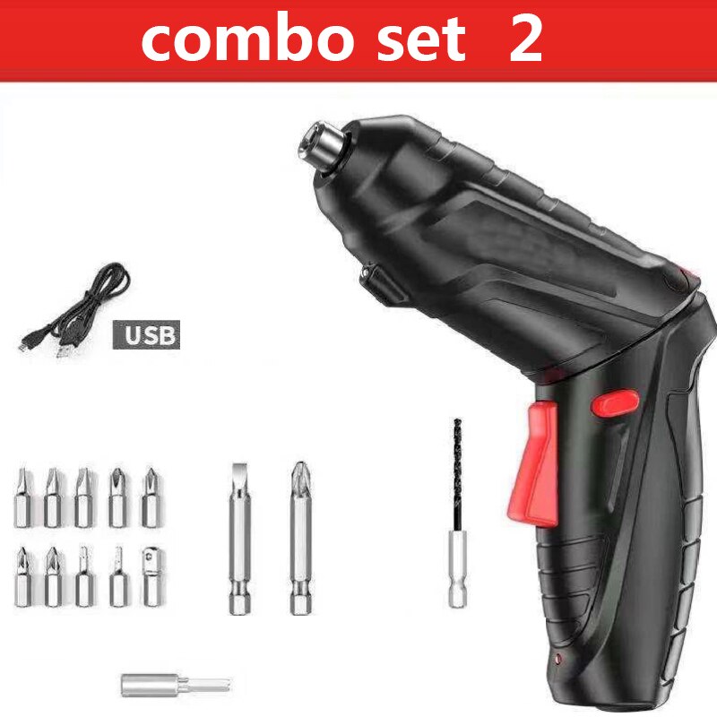 Elektrische Schroevendraaier 3.6V Draagbare Usb Opladen Draadloze Oplaadbare Hand Draadloze Praktische Boor Voedingen Power Tools: combo set 2