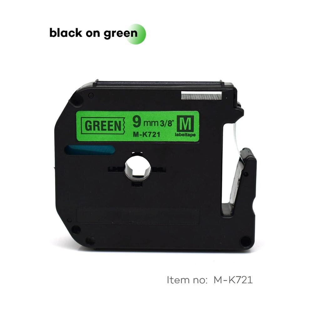 9 Mm Multicolor Label Tapes Als M-K121 M-K221 MK221 Mk 421 Mk521 Mk-621 Compatibel Brother P-Touch Label Printer Voor PT-80 PT-70: black on green