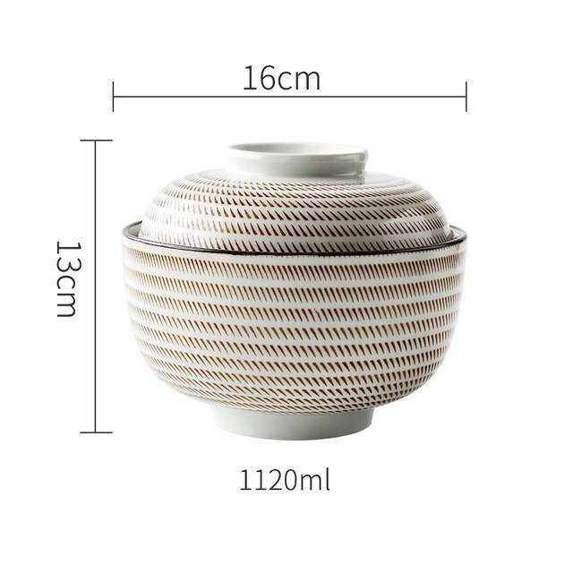 Cuenco de cerámica para sopa, tazón japonés de 4,5 pulgadas y 6,5 pulgadas con tapa, tazón de porcelana azul y blanca para arroz, tazón para sopa y estofado de: 6.5inch tureen C