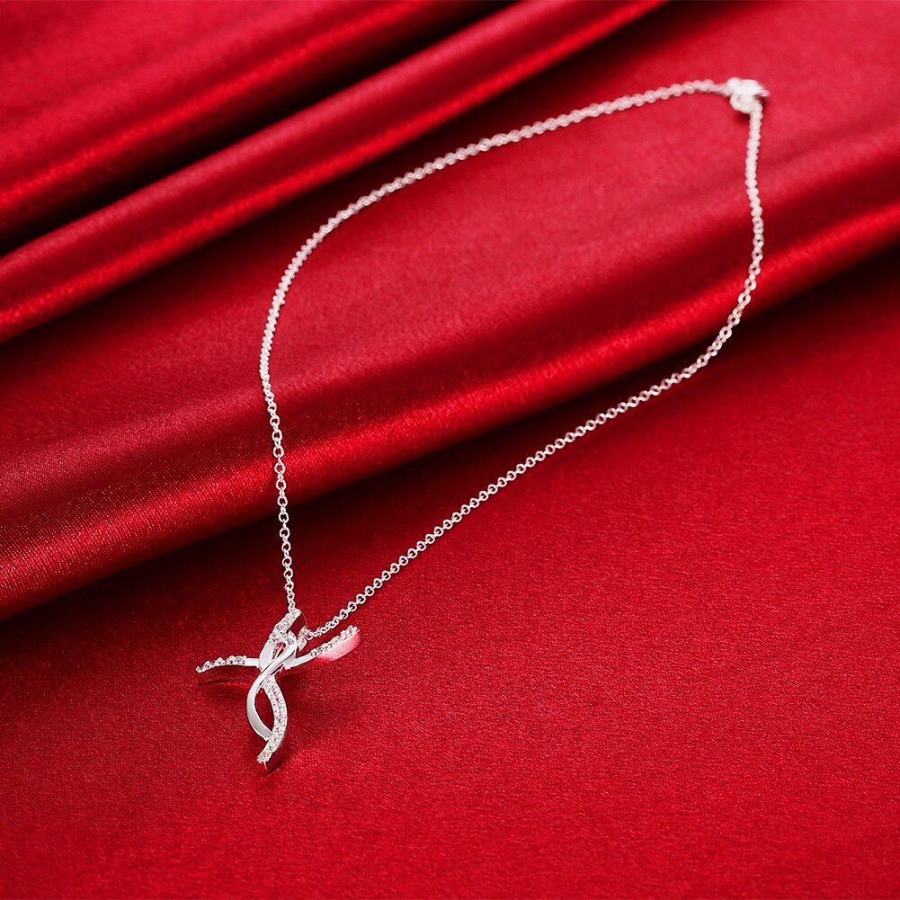 Marken 925 halskette aus sterlingsilber für damen, schmuck mit kreuz- und kristallanhänger, #39 , hochzeit