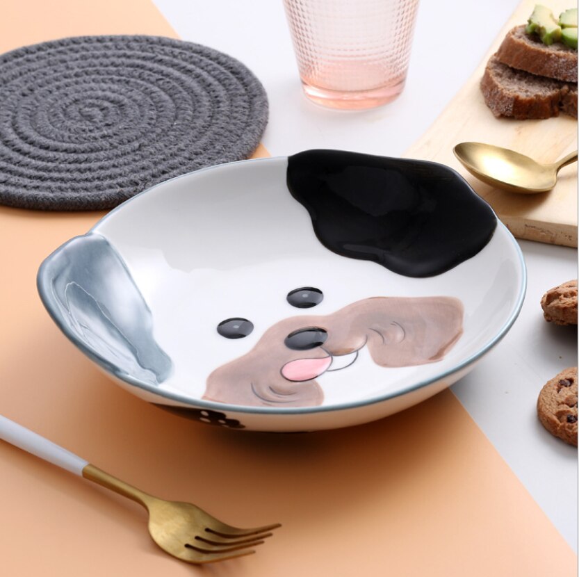 Plato de cerámica con dibujos de animales para niños, platos de desayuno y cena, postre, aperitivos, vajilla
