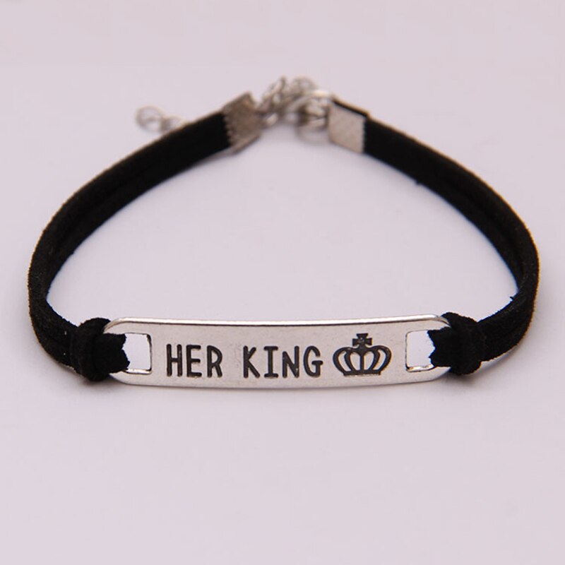 Droppshiping 2Pcs Matching Set His Queen Her King Alloy Couple Bracelet Jewelry BFJ55