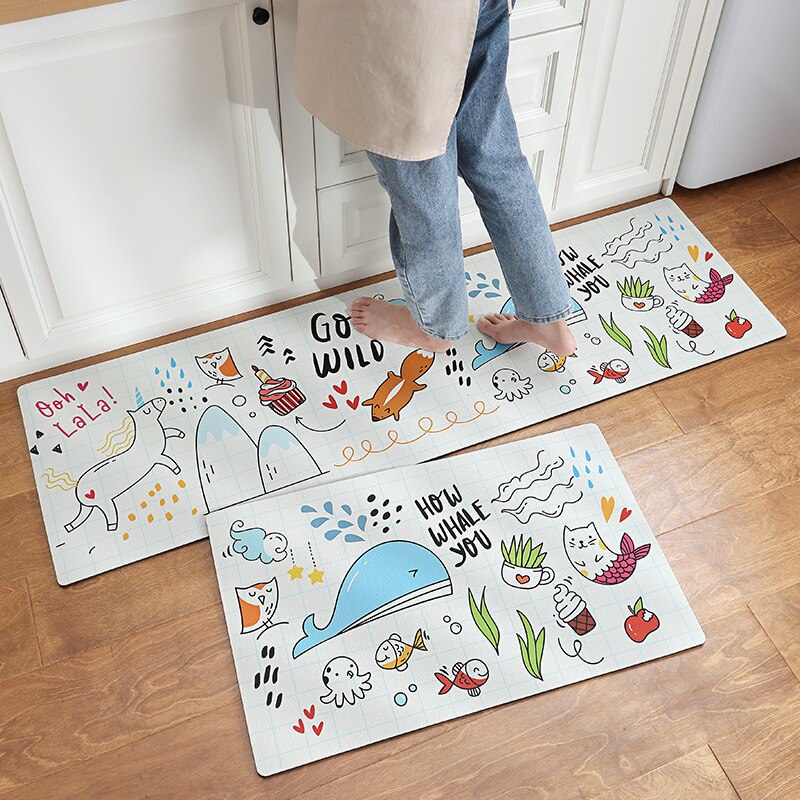 PU Leather Kitchen Floor Mat Oil-proof Long Kitchen Mat Home Environmental Protection Waterproof Anti-skid Fatigue Foot Mat