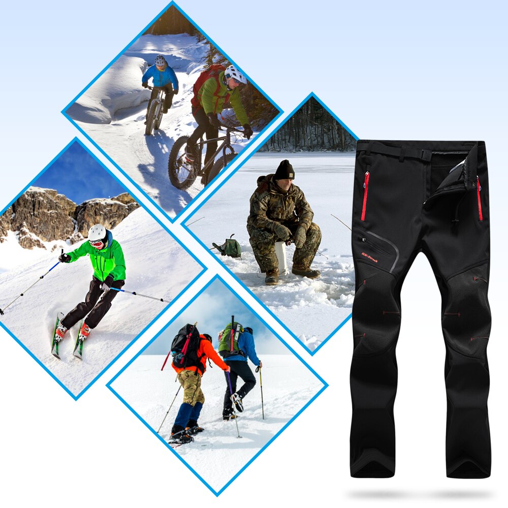 Men Hiking Pants Water Resistant Breathable Winter Pants with Pockets Fleece Lined Pants with Belt Camping Skiing Outdoor Pant