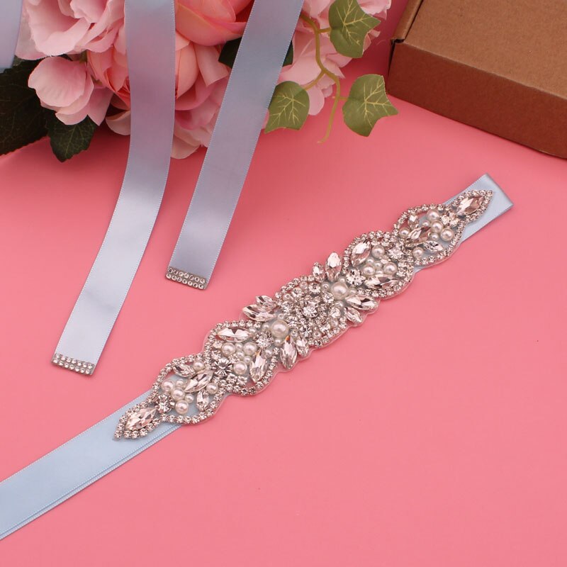 Luxe Bruiloft Riemen Bruids Kralen Riem Strass Sash Trouwjurk Accessoires Zilveren Diamant Bruidsmeisje Riemen: light blue