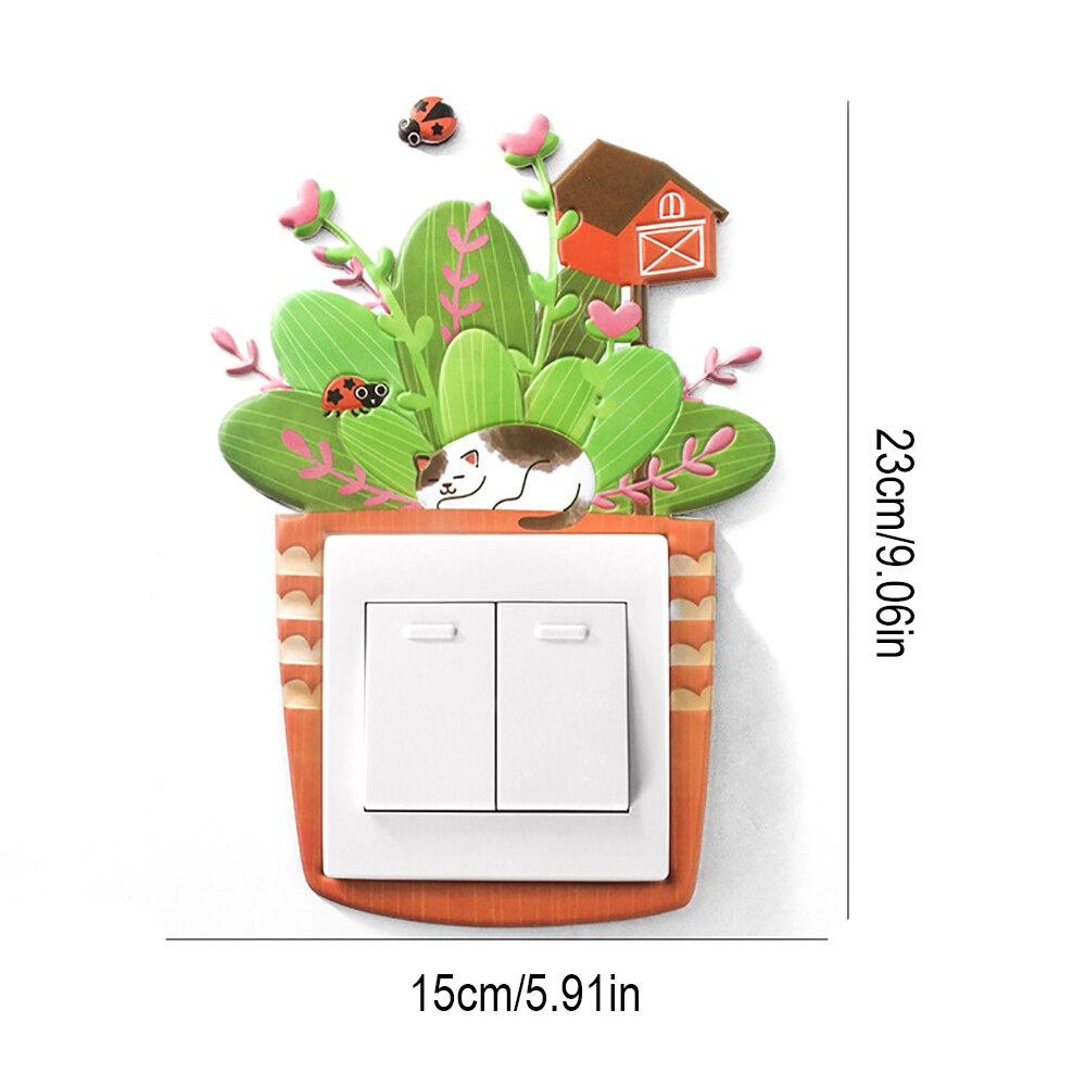 Cartoon Plant Schakelaar Cover Kamer Decor 3D Siliconen Aan-uit Schakelaar Sticker Lichtgevende Schakelaar Outlet Muur Sticker