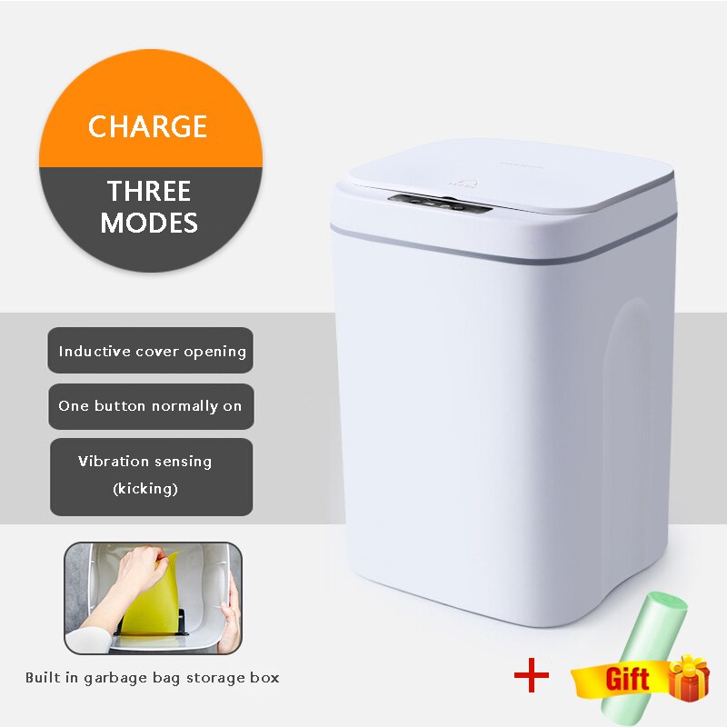 Smart Induction Trash Can Automatic Intelligent Sensor Dustbin Electric Touch Trash Bin for Kitchen Bedroom Office Garbage: Charging white / 16L