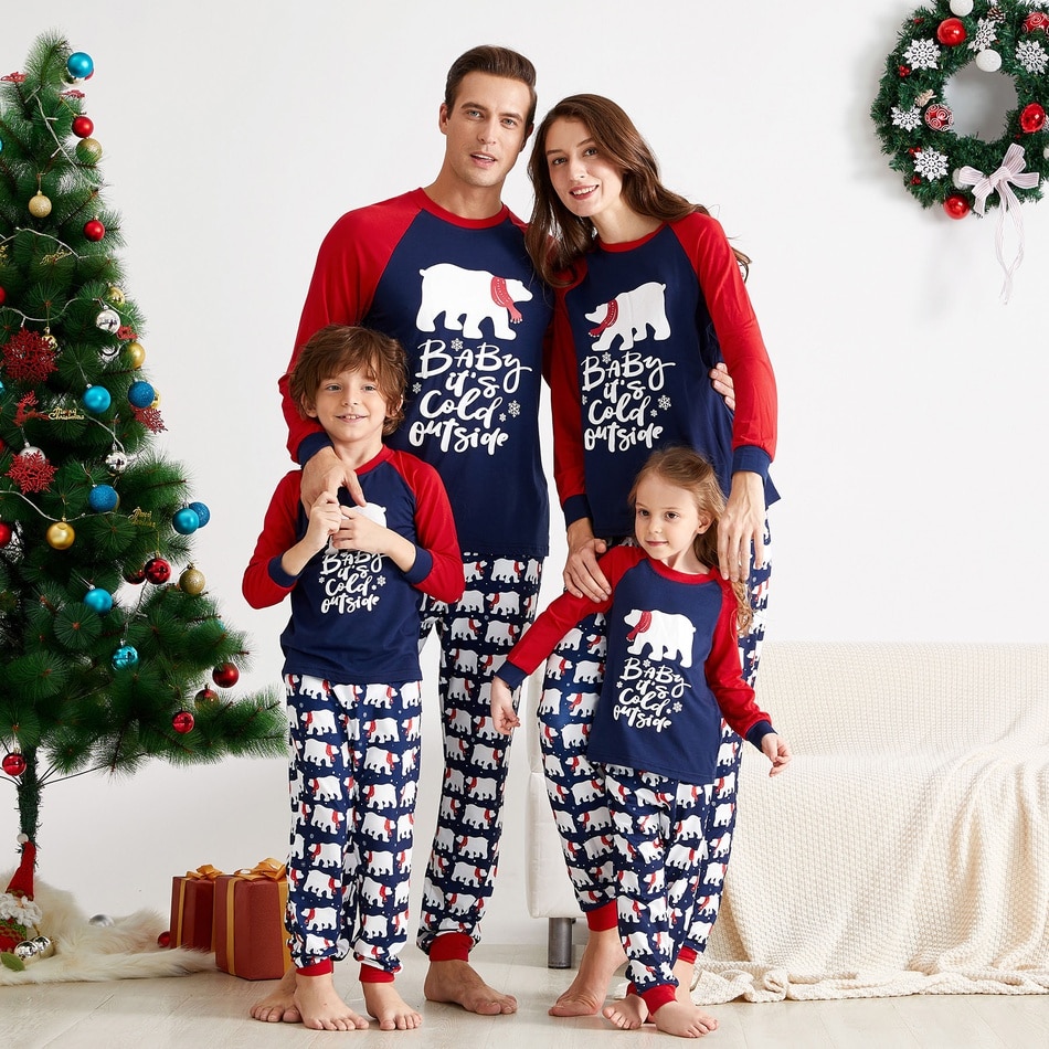 Patpat mosaikk familie matchende isbjørn julepysjamas sett familie utseende fest pysjamas sett jule mønster matchende pyjamas