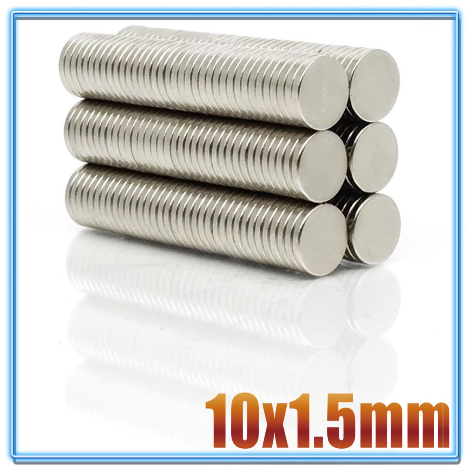 100 pièces aimant rond 10x1 10x2 10x3 10x4 10x5 10X8 10x10mm aimant néodyme Permanent NdFeB Super fort aimants puissants 10X1.5: 10x1.5(100Pcs)