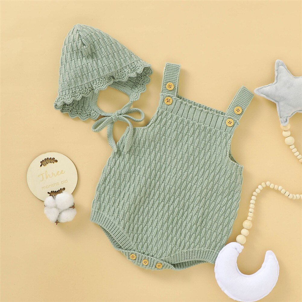 Winter Herbst 3-24M Säuglings Baby Mädchen Gesamt + Hütte Geschmack Einfarbig Ärmelloses Knited Overall zur Seite fahren 2 stücke Outfit