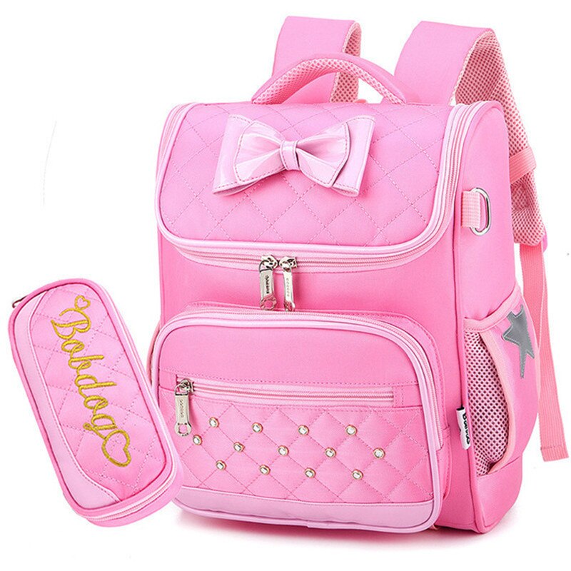 Nette Bogen Prinzessin Rucksack Schule Rucksäcke für Mädchen freundlicher Schulranzen Schule Taschen Für Kindergarten Mochila Escolar Rucksäcke: groß Rosa