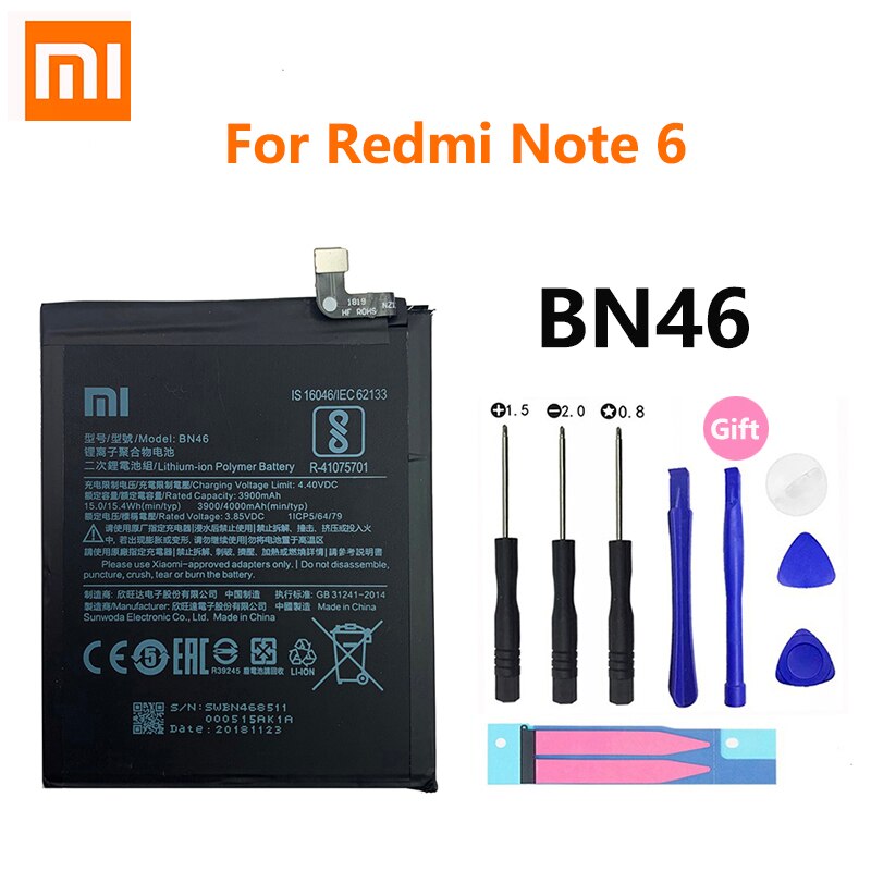 XiaoMi Batteria Del Telefono Redmi Hongmi Nota 3 3S 4 4A 4X 5 5A 5X 6 6 7 7A Andare pro Plus A2 Lite BN41 BN31 BM47 Batterie di Ricambio: BN46 Redmi Note 6